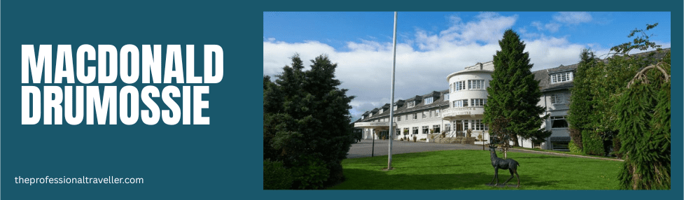 exterior view of macdonald drumossie hotel showing gardens and statue of a stag