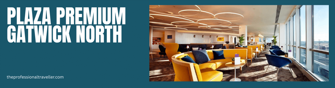 priority pass lounges gatwick image showing plaza premium gatwick north with yellow curved leather sofas, blue armchairs and large windows