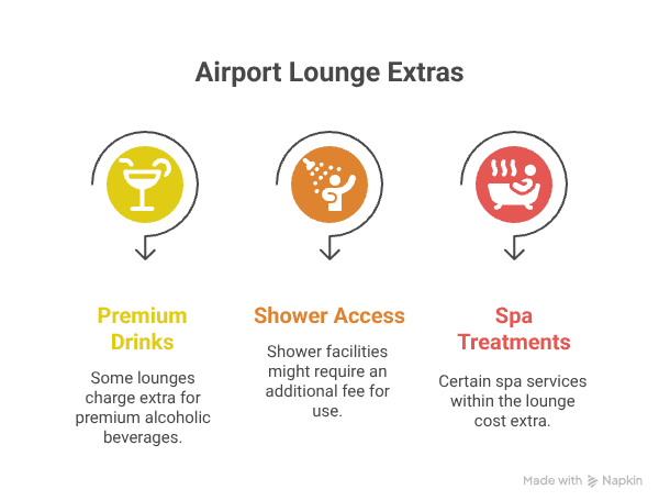 graphic showing which items are generally extra in an airport lounge