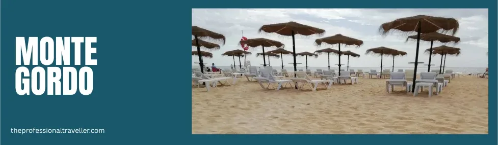 monte gordo algarve beach showing beach chairs and umbrellas