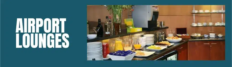 lounges in airports post image showing buffet of drinks and snacks in the lounge