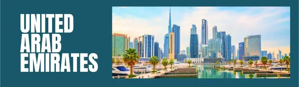 united arab emirates showing skyscrapers in the bakground and marina in the foreground