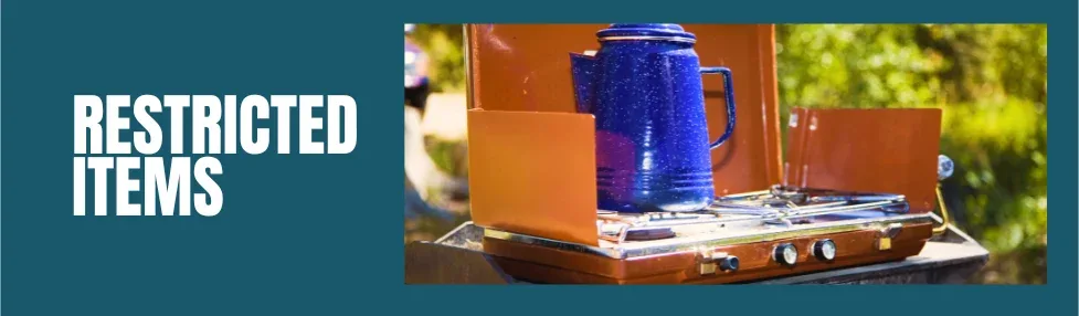 easyjet baggage allowance restricted items image showing camping stove with blue kettle on the top