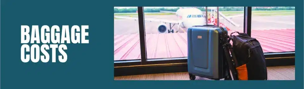 easyjet baggage cost image showing backpack and trolley case in airport looking out over plane and steps in the background