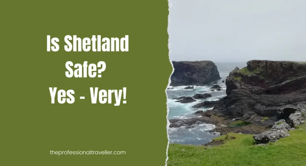 is shetland safe featured image showing eshaness cliffs and stormy sea crashing over them