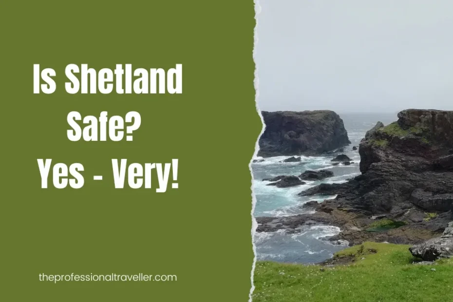 is shetland safe featured image showing eshaness cliffs and stormy sea crashing over them