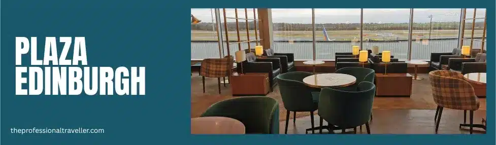 plaza premium edinburgh airport lounge facilities and services showing seating and view over runway