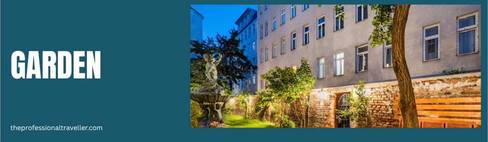 best western plus celebrity suites vienna image showing the garden area with wooden seating bench