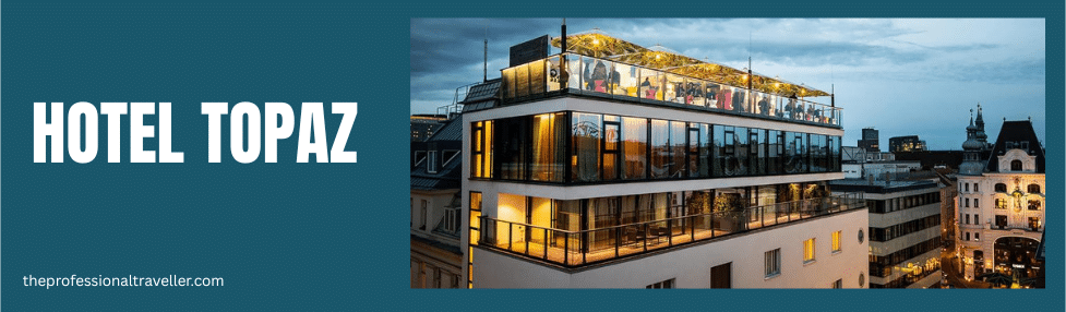 where to stay in vienna showing hotel topaz roof terrace
