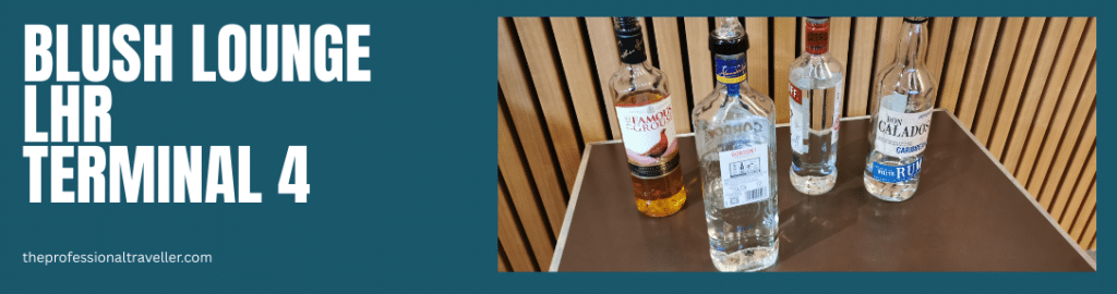 blush lounge image showing bottles of whisky, rum, vodka and gin