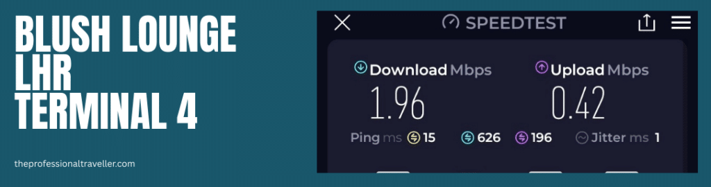 blush lounge image showing the download and upload speeds for the internet