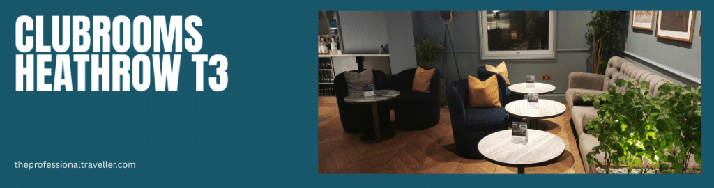 clubrooms terminal 3 image showing sofa seating, blue tub chairs and small round tables