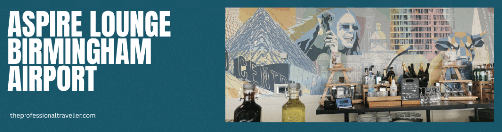 aspire lounge birmingham airport image showing ozzy osbourne mural on wall behind bar