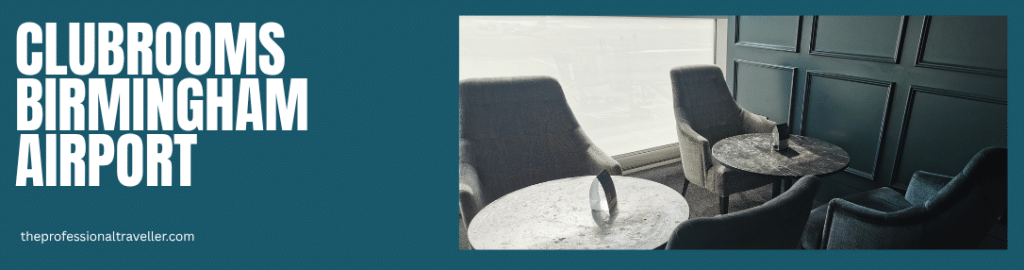 clubrooms birmingham airport image showing grey upholstered chairs and small round tables