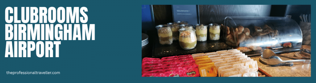 clubrooms birmingham airport image showing yoghurt pots, pastries and jams