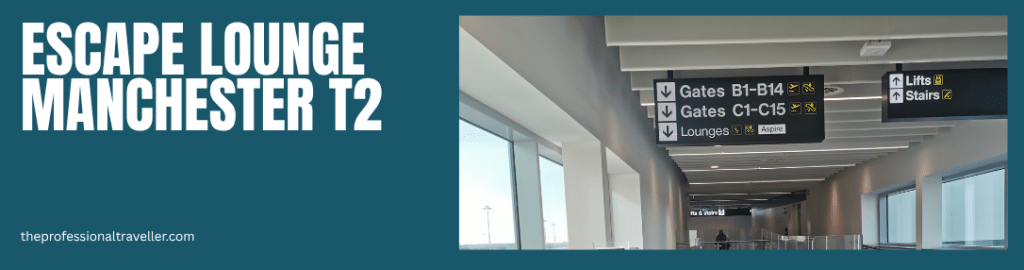 escape lounge manchester t2 showing escalator to lower level
